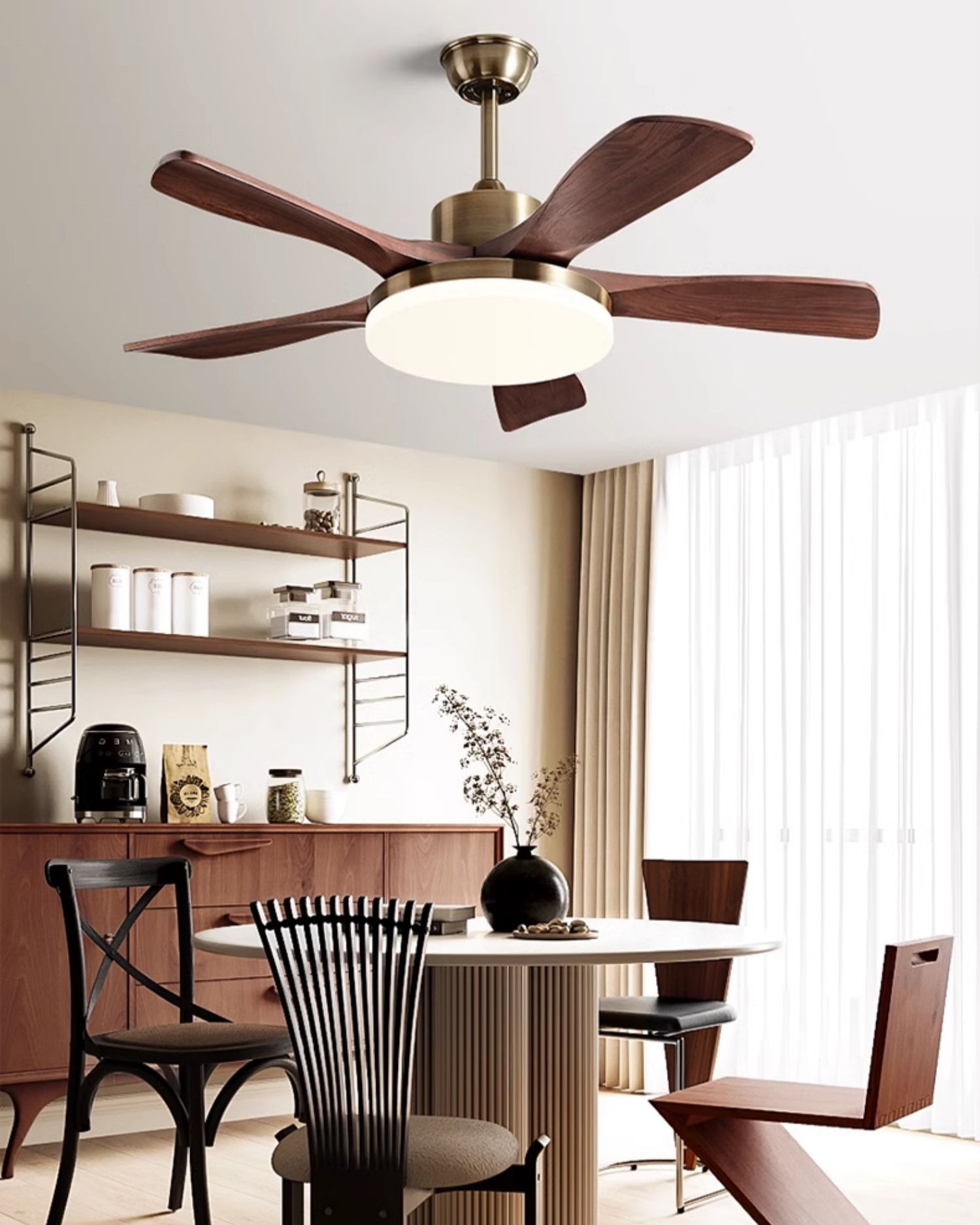WOMO Gold Holz Deckenventilator mit hellem Licht - WM5171