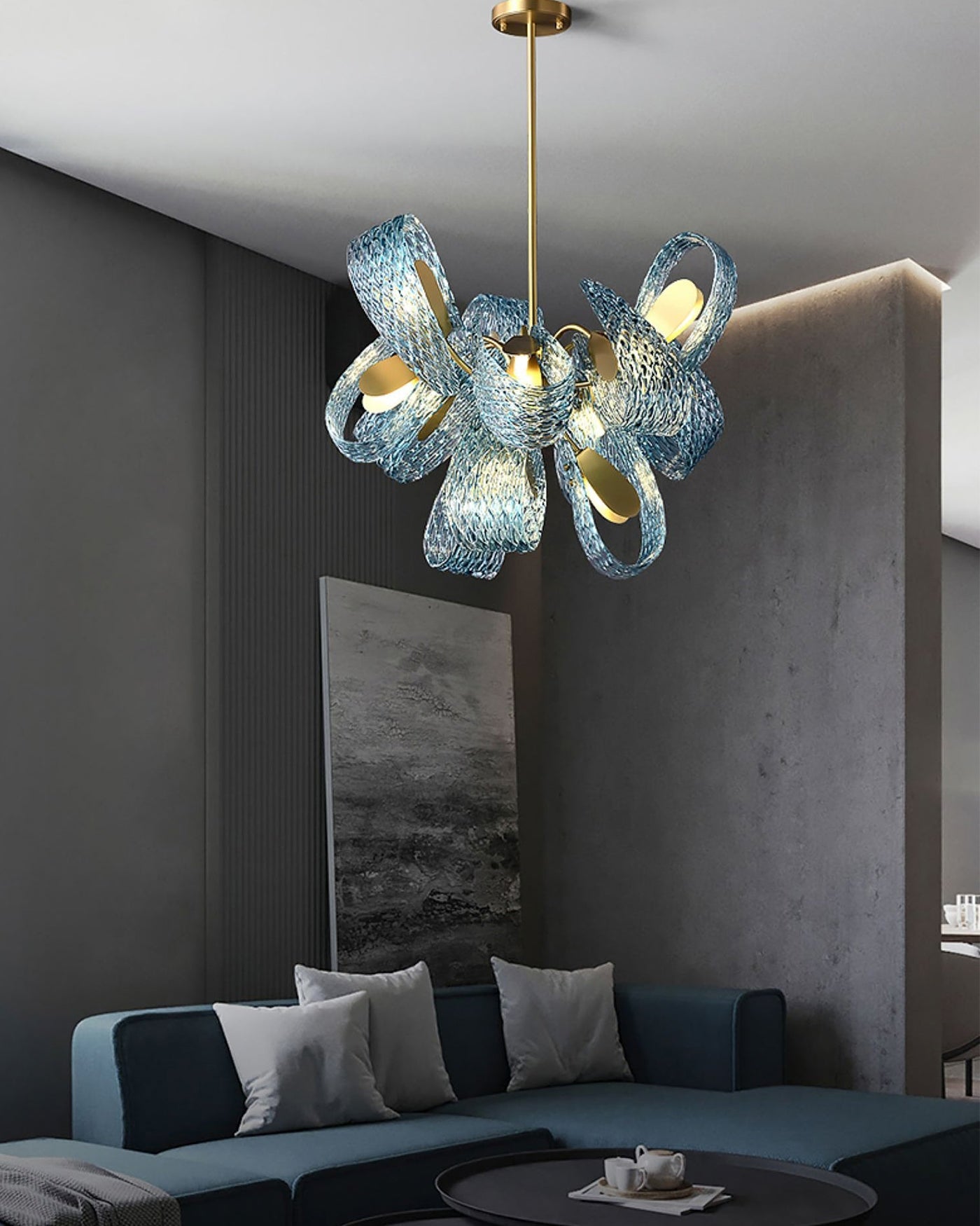WOMO Edle Kronleuchter Blau Glas Wohnzimmer-WM2213b