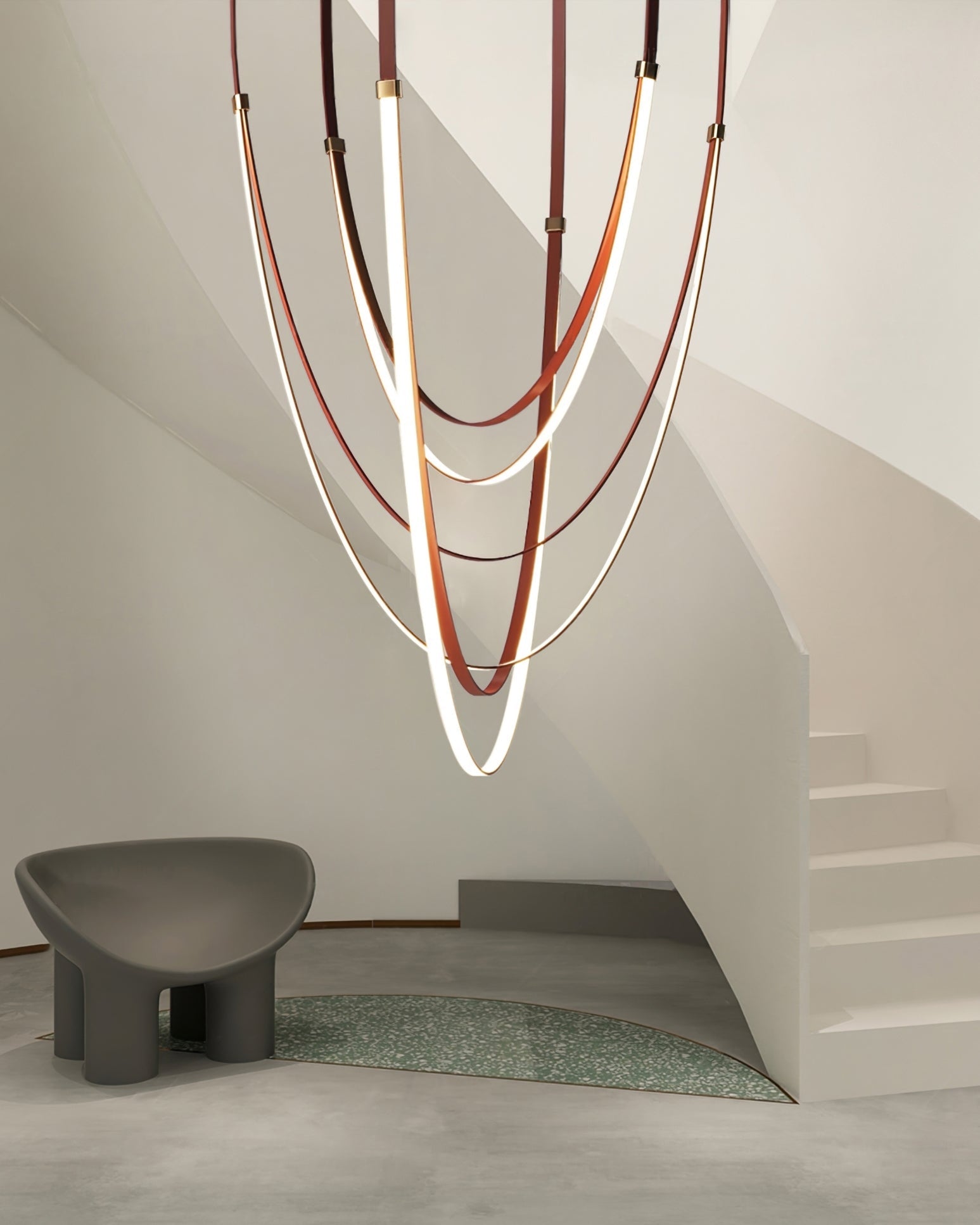 WOMO LED Chandelier Brown Leather for High Ceilings-WM2908