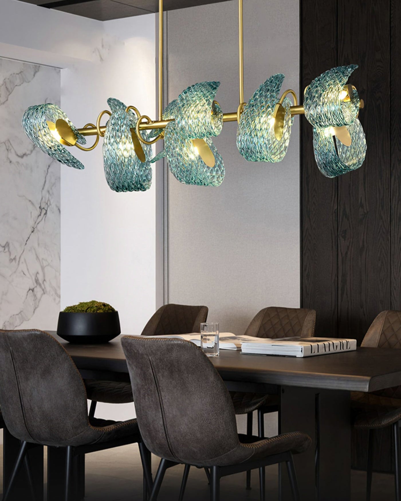 WOMO Peacock Blue Art Glass Linear Chandelier-WM2213c