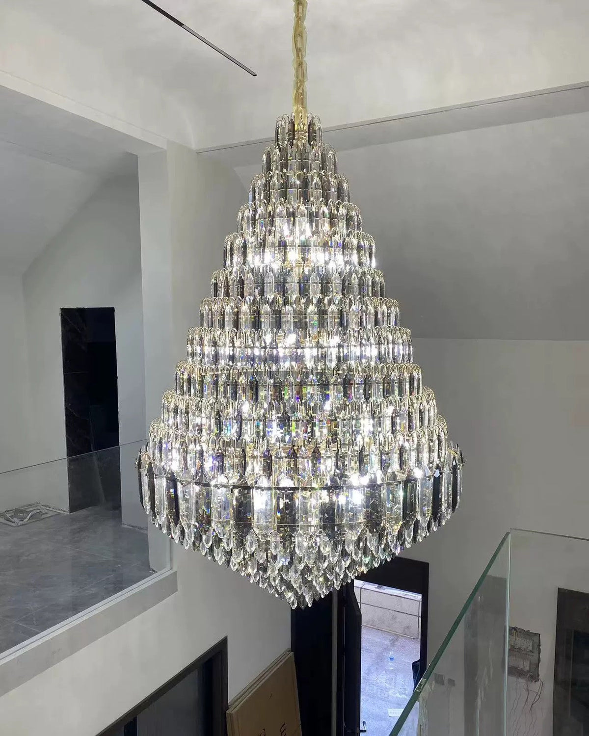 WOMO Stepped Conical Crystal Foyer Chandelier-WM2384
