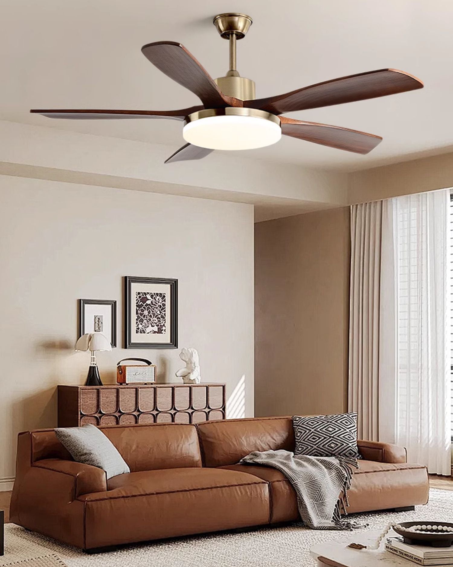 WOMO Gold Holz Deckenventilator mit hellem Licht - WM5171