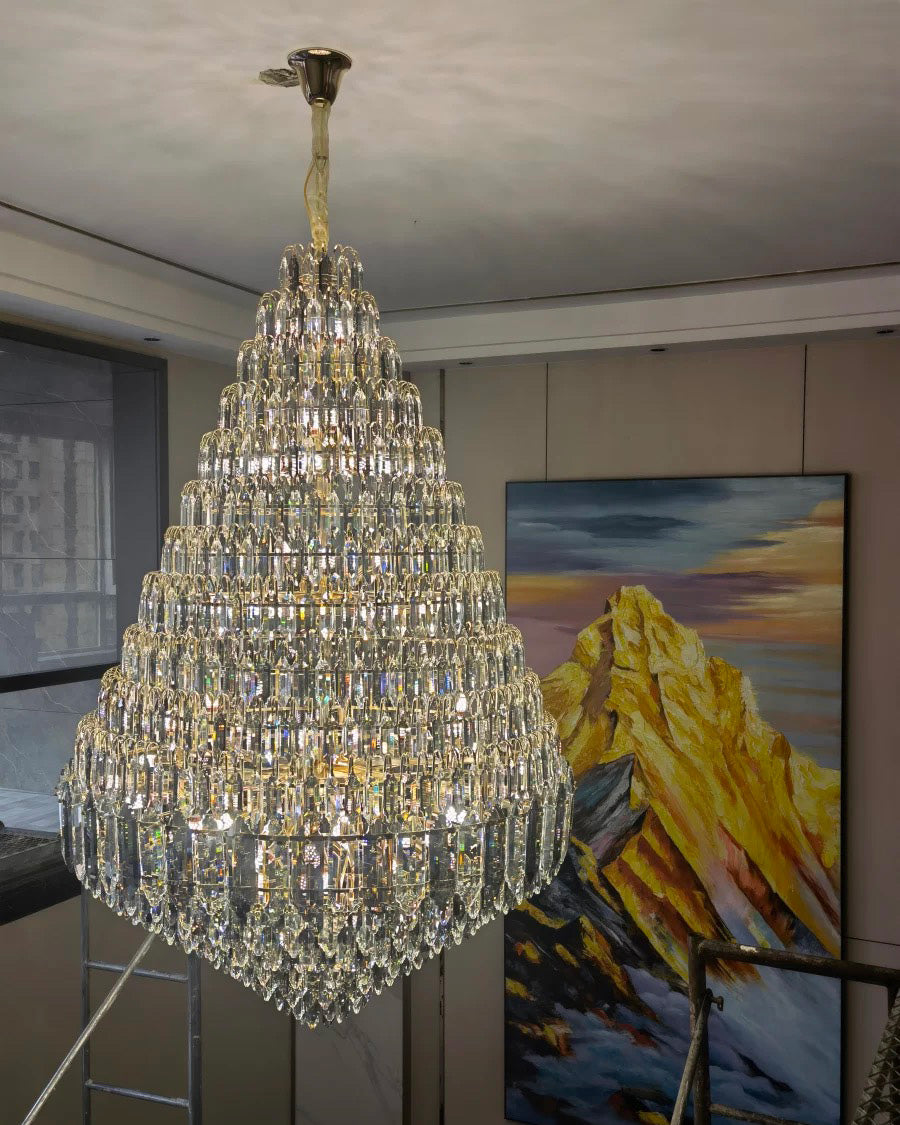 WOMO Stepped Conical Crystal Foyer Chandelier-WM2384