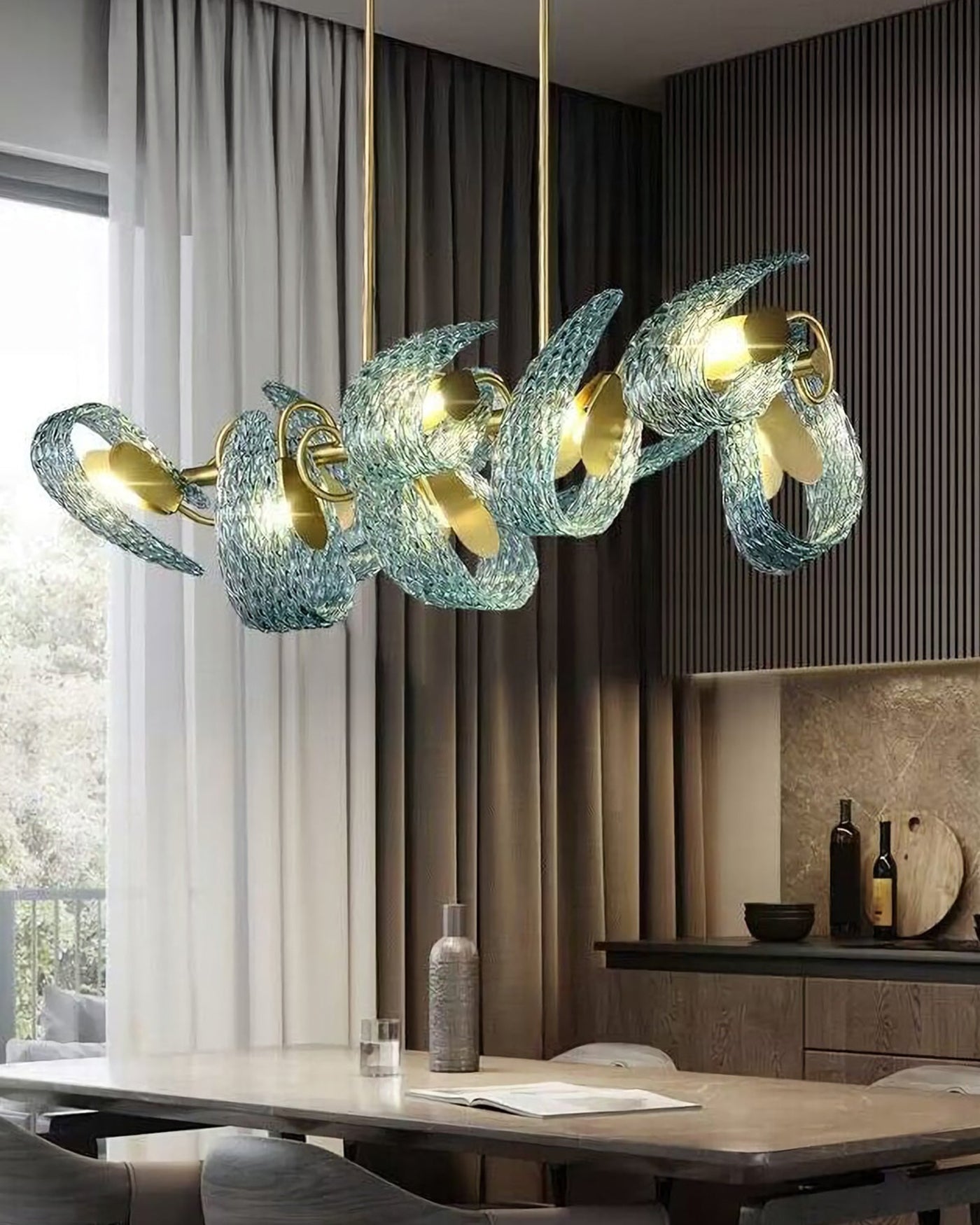 WOMO Peacock Blue Art Glass Linear Chandelier-WM2213c