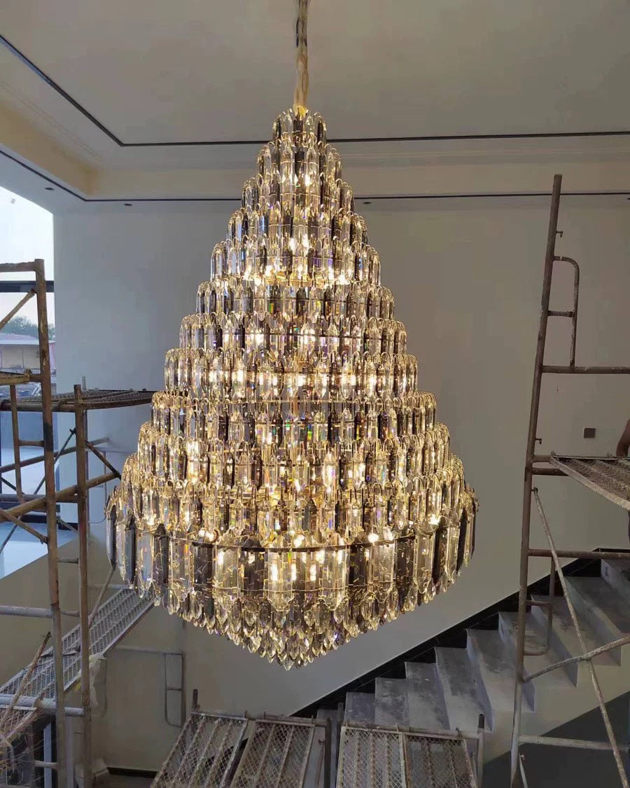 WOMO Stepped Conical Crystal Foyer Chandelier-WM2384