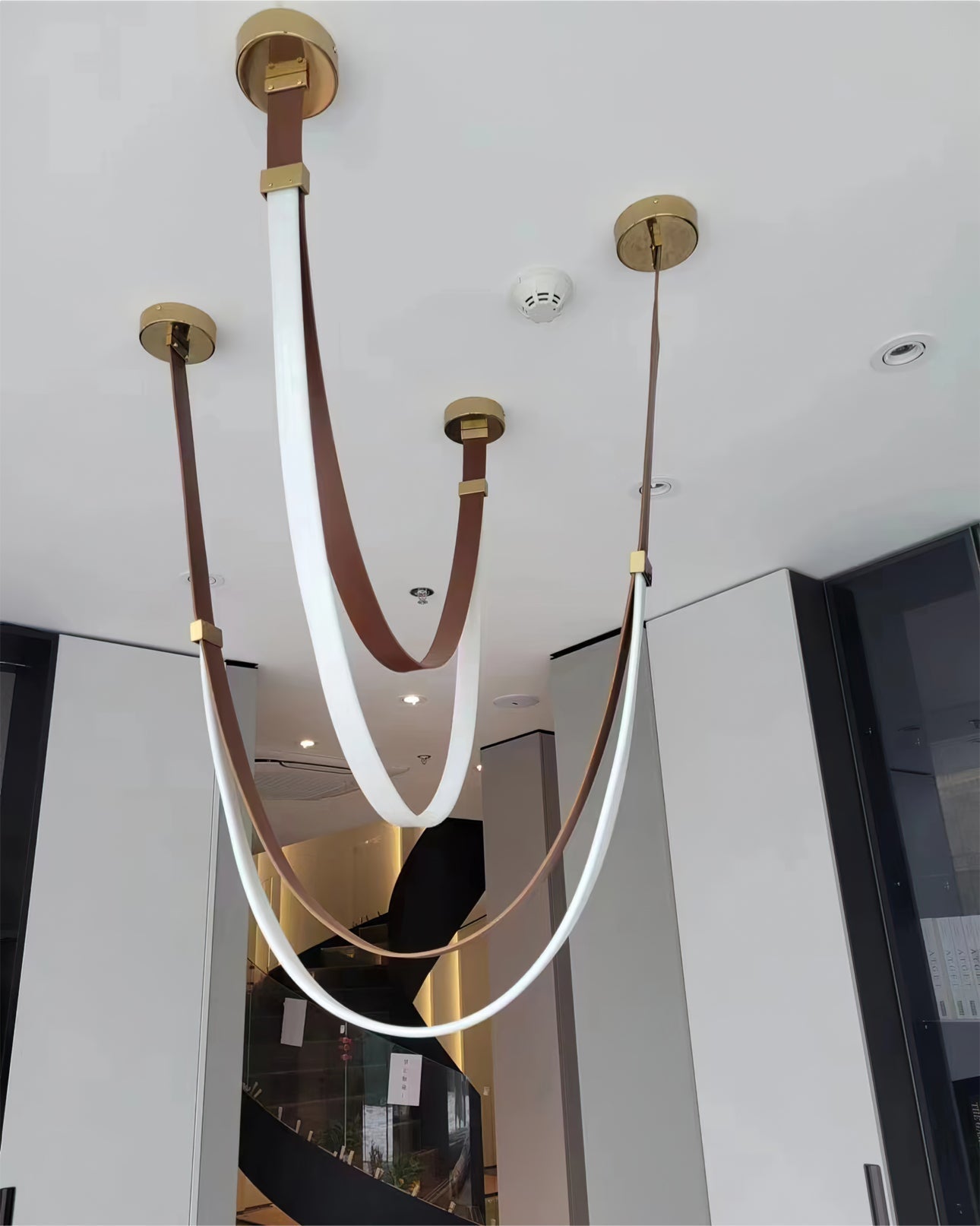 WOMO LED Chandelier Brown Leather for High Ceilings-WM2908
