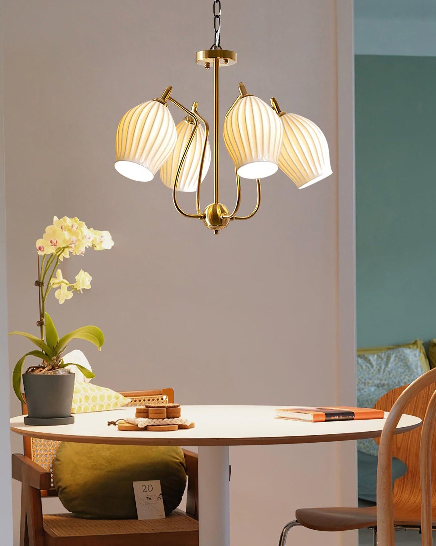 WOMO Mid-Century Modern Ceramic Arm Chandelier-WM2121