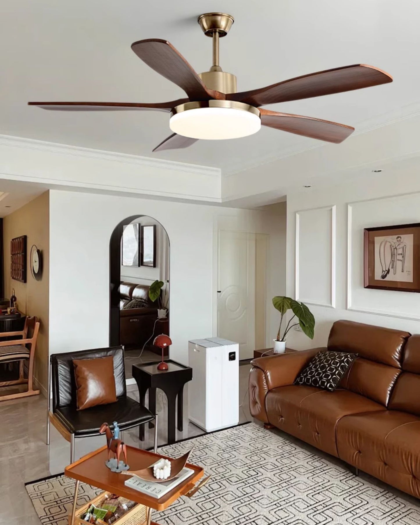 WOMO Gold Wood Ceiling Fan with Bright Light - WM5171