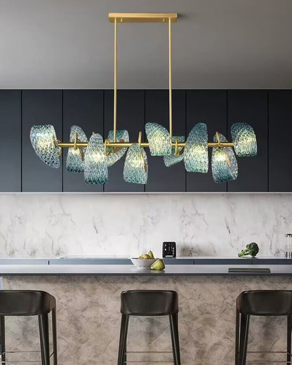 WOMO Peacock Blue Art Glass Linear Chandelier-WM2213c