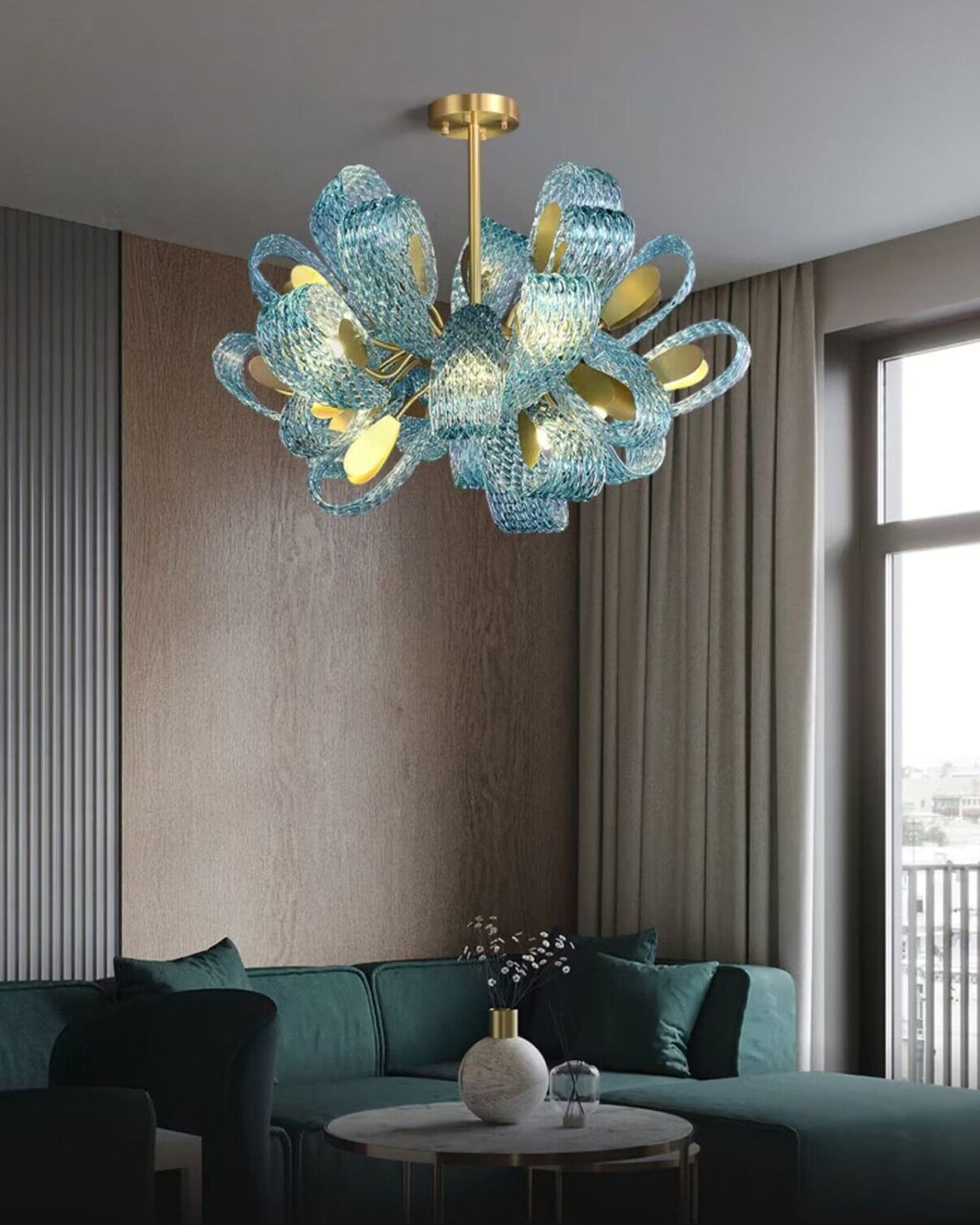 WOMO Edle Kronleuchter Blau Glas Wohnzimmer-WM2213b
