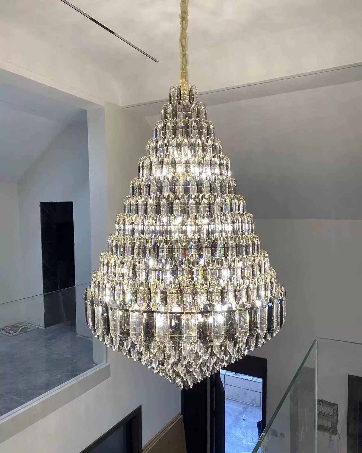 WOMO Stepped Conical Crystal Foyer Chandelier-WM2384