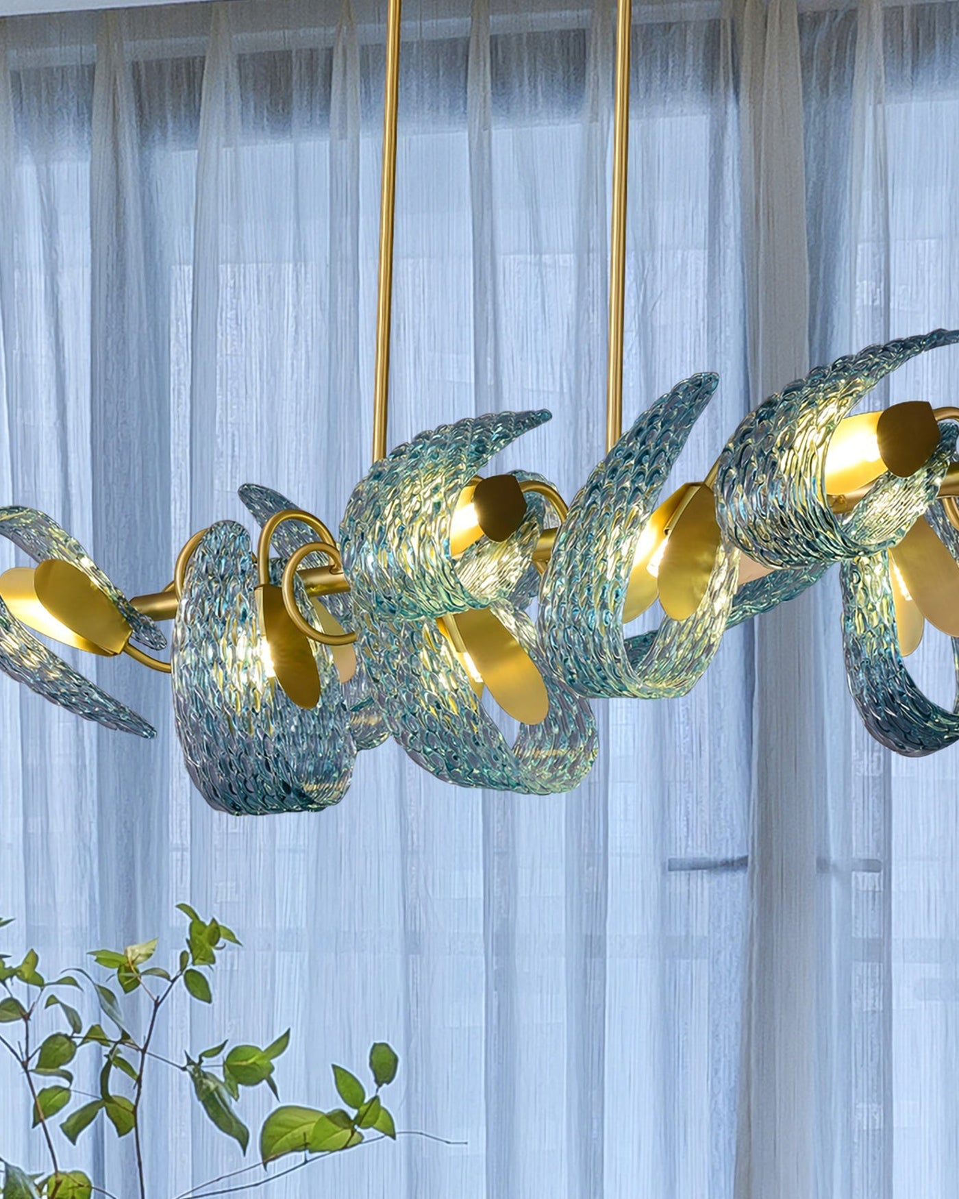 WOMO Peacock Blue Art Glass Linear Chandelier-WM2213c