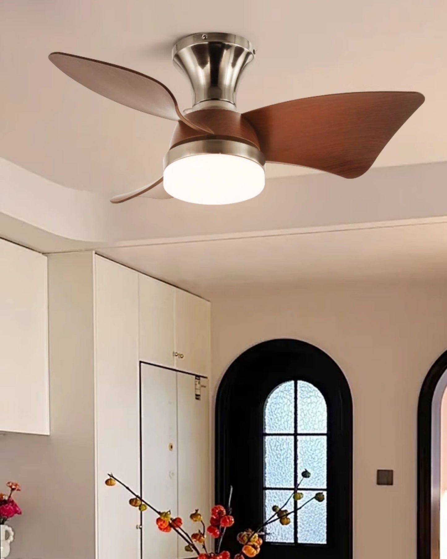 WOMO Small Silver Low Profile Ceiling Fan Lamp - WM5150