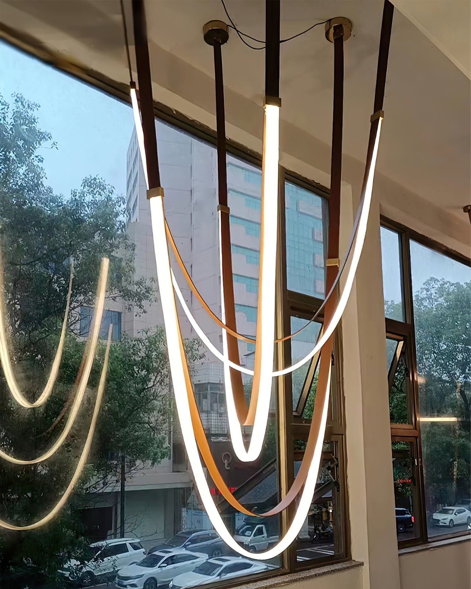 WOMO LED Chandelier Brown Leather for High Ceilings-WM2908