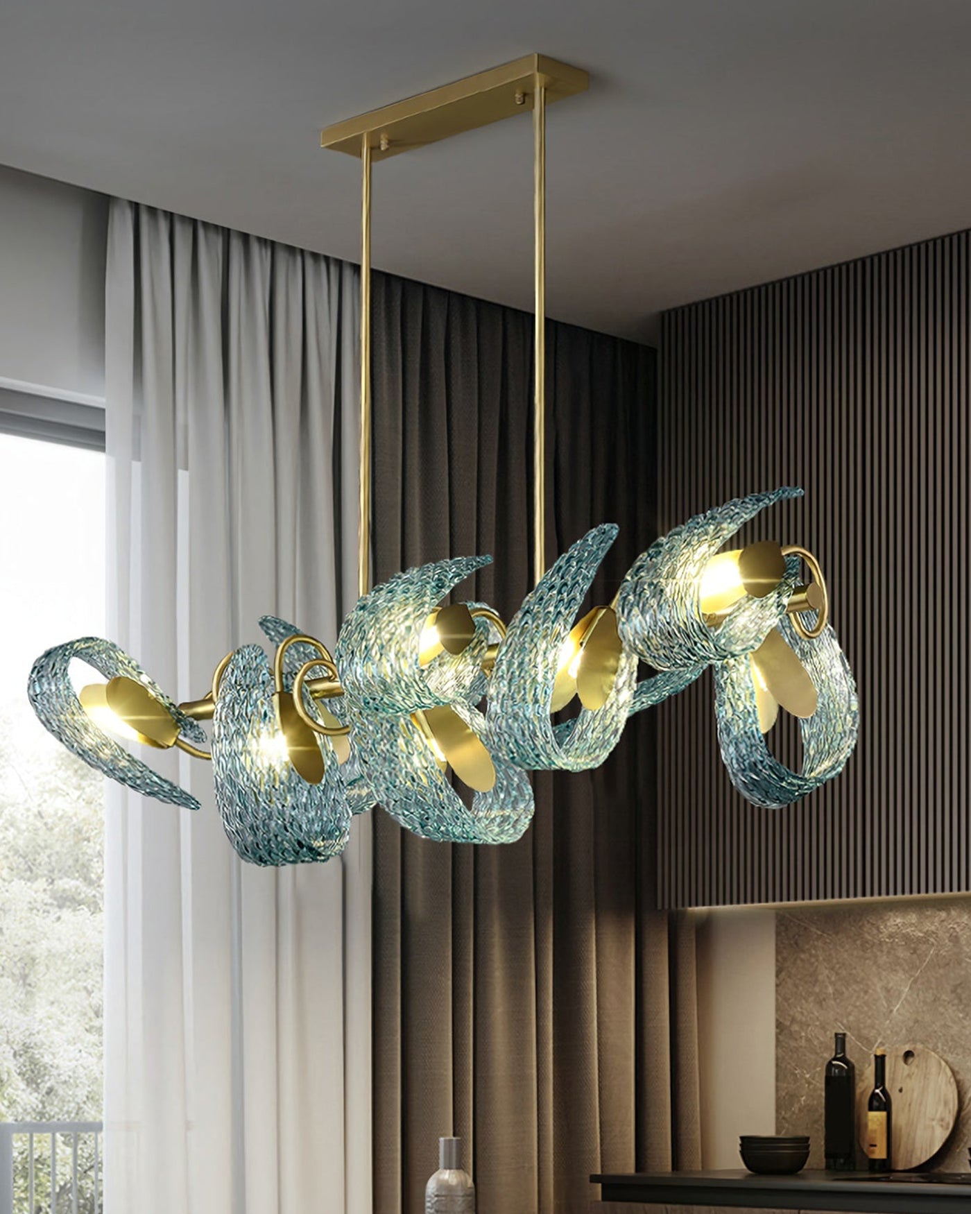 WOMO Peacock Blue Art Glass Linear Chandelier-WM2213c