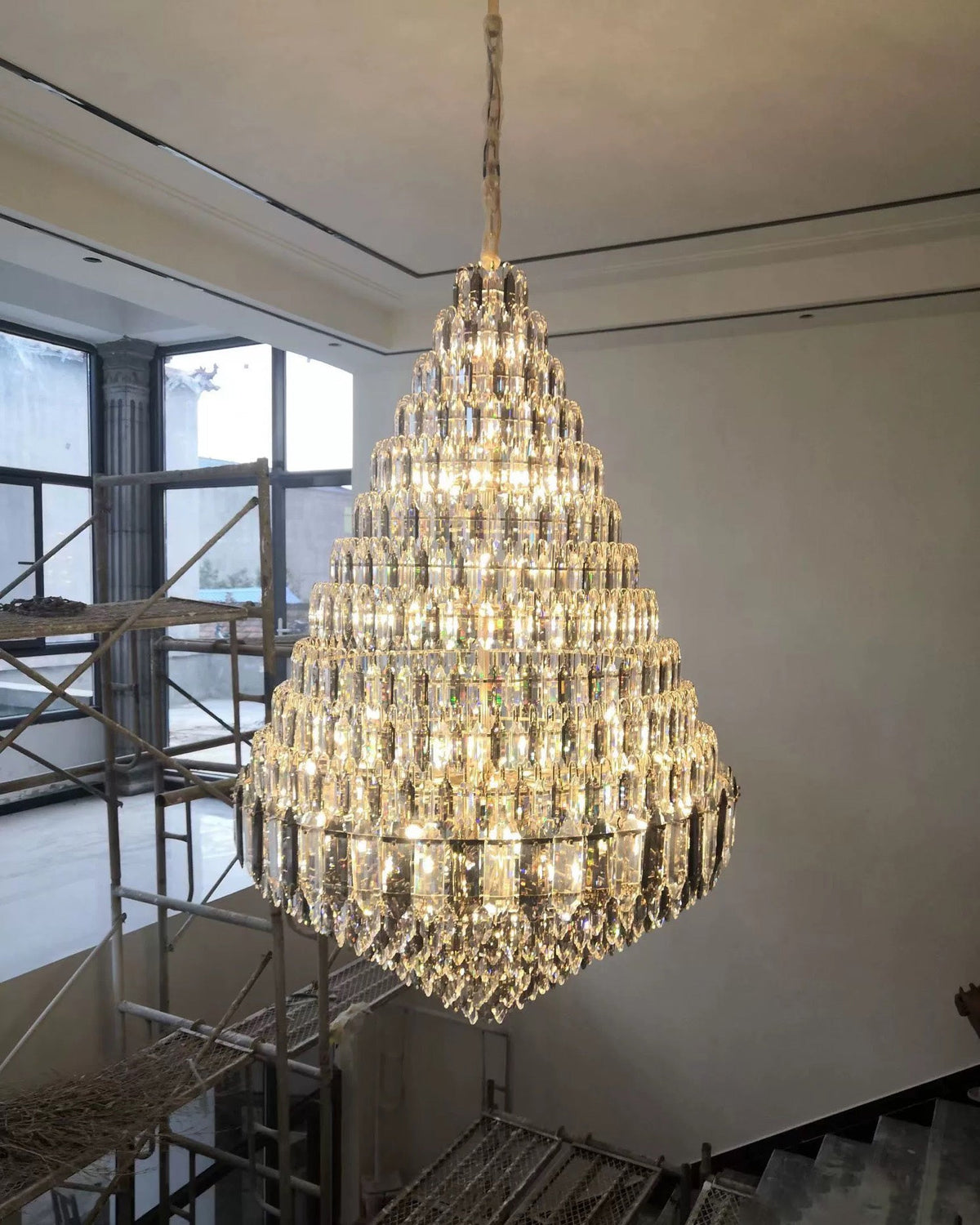 WOMO Stepped Conical Crystal Foyer Chandelier-WM2384
