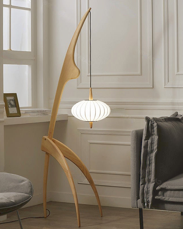 WOMO Flying Saucer Dreibein-Stehlampe aus Holz-WM7136