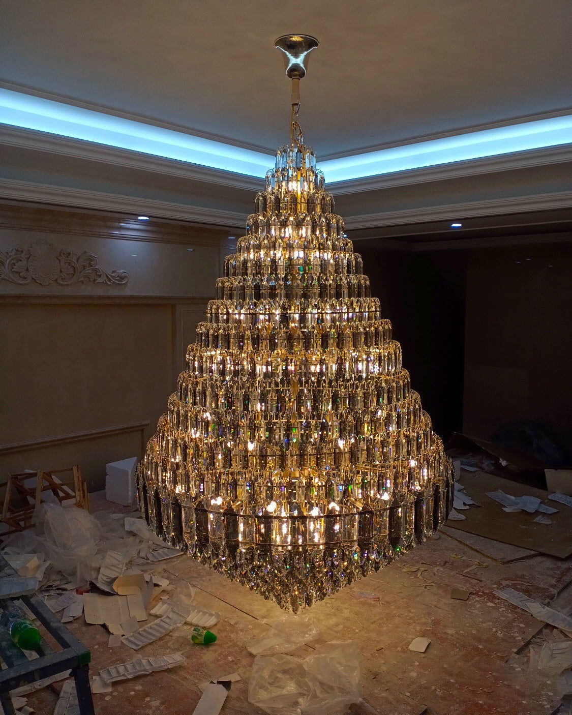 WOMO Stepped Conical Crystal Foyer Chandelier-WM2384