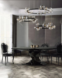 WOMO Salon Lustre Noir Rond Boules de Verre-WM2292