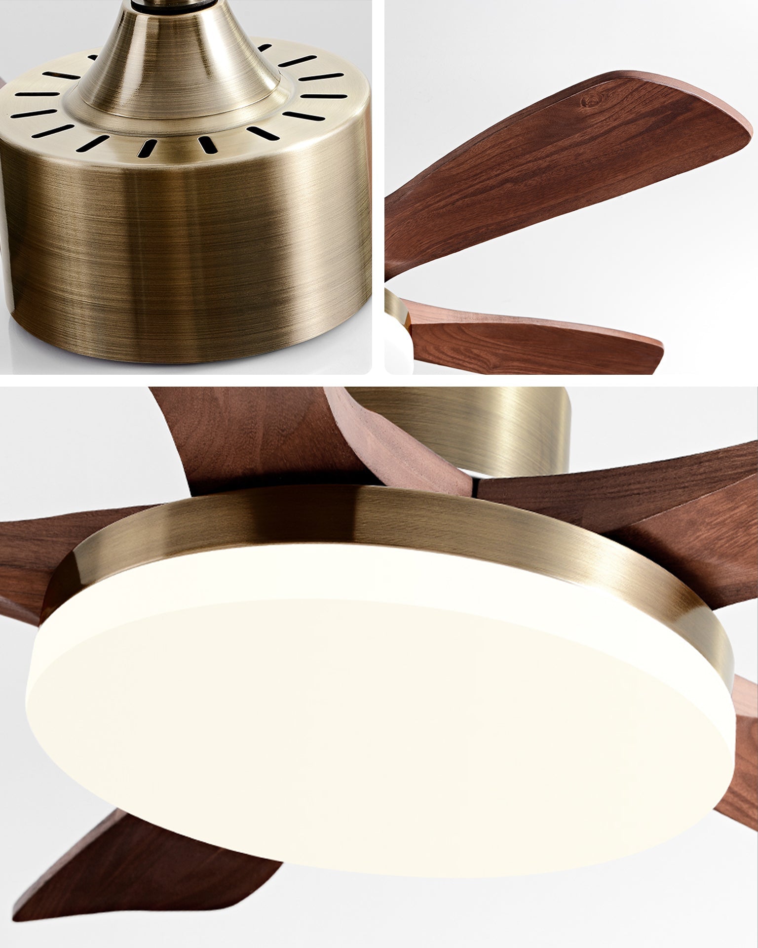 WOMO Gold Holz Deckenventilator mit hellem Licht - WM5171