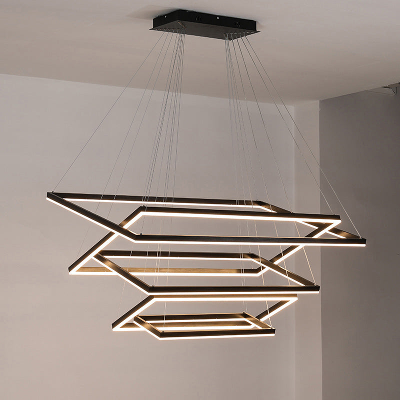 WOMO Black Tiered Rectangular Chandelier-WM2120