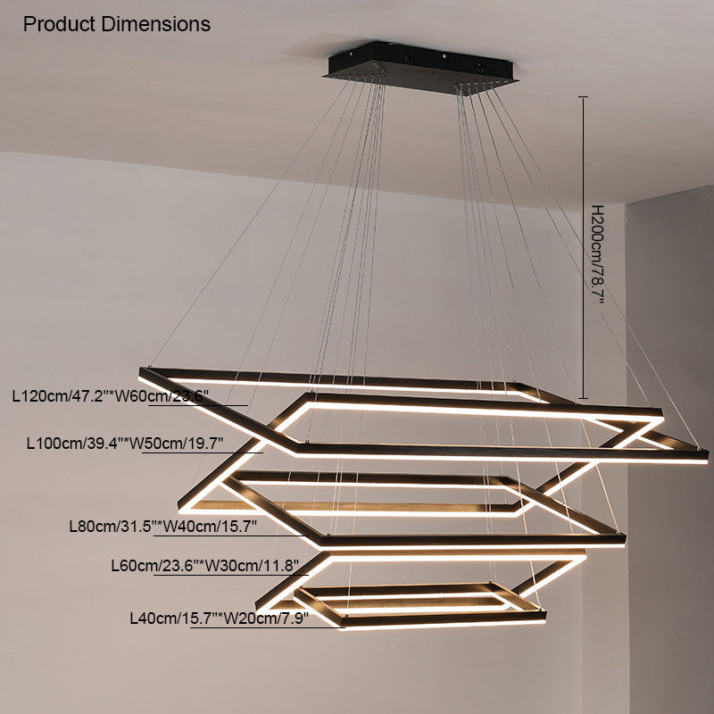 WOMO Black Tiered Rectangular Chandelier-WM2120