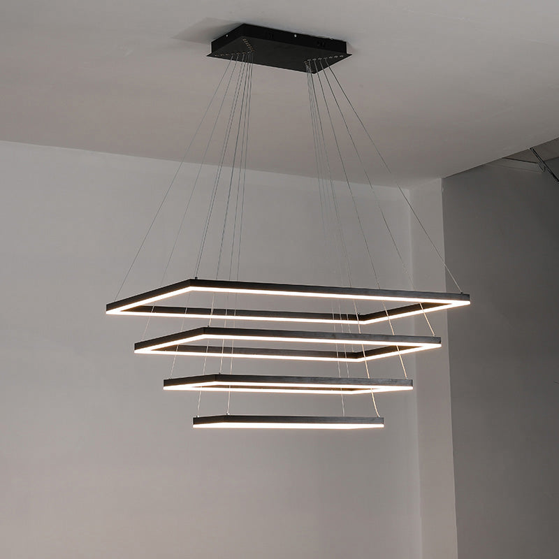 WOMO Black Tiered Rectangular Chandelier-WM2120