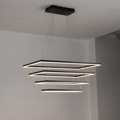WOMO Black Tiered Rectangular Chandelier-WM2120