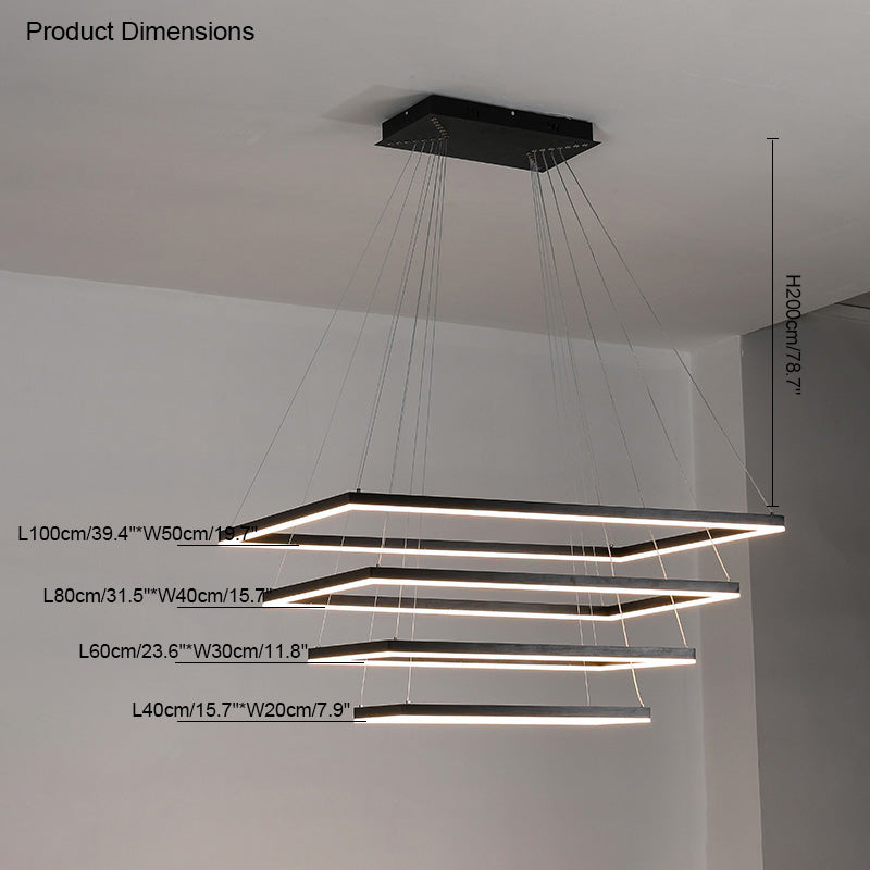 WOMO Black Tiered Rectangular Chandelier-WM2120