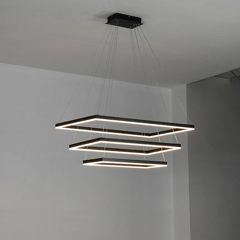 WOMO Black Tiered Rectangular Chandelier-WM2120