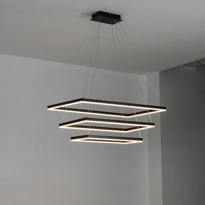 WOMO Black Tiered Rectangular Chandelier-WM2120