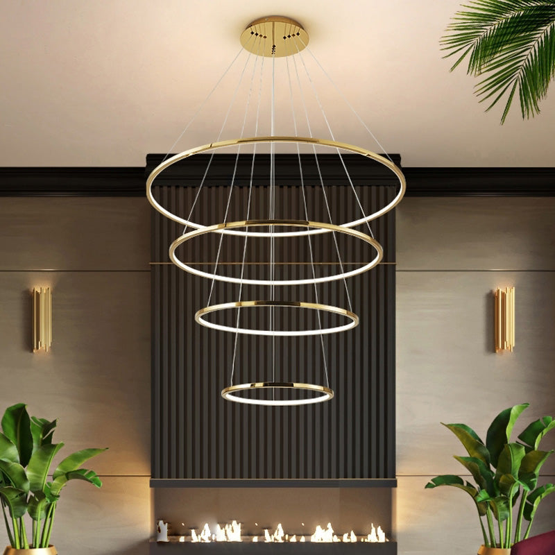 WOMO Großer, gestufter LED-Foyer-Kronleuchter mit Ring-WM2160