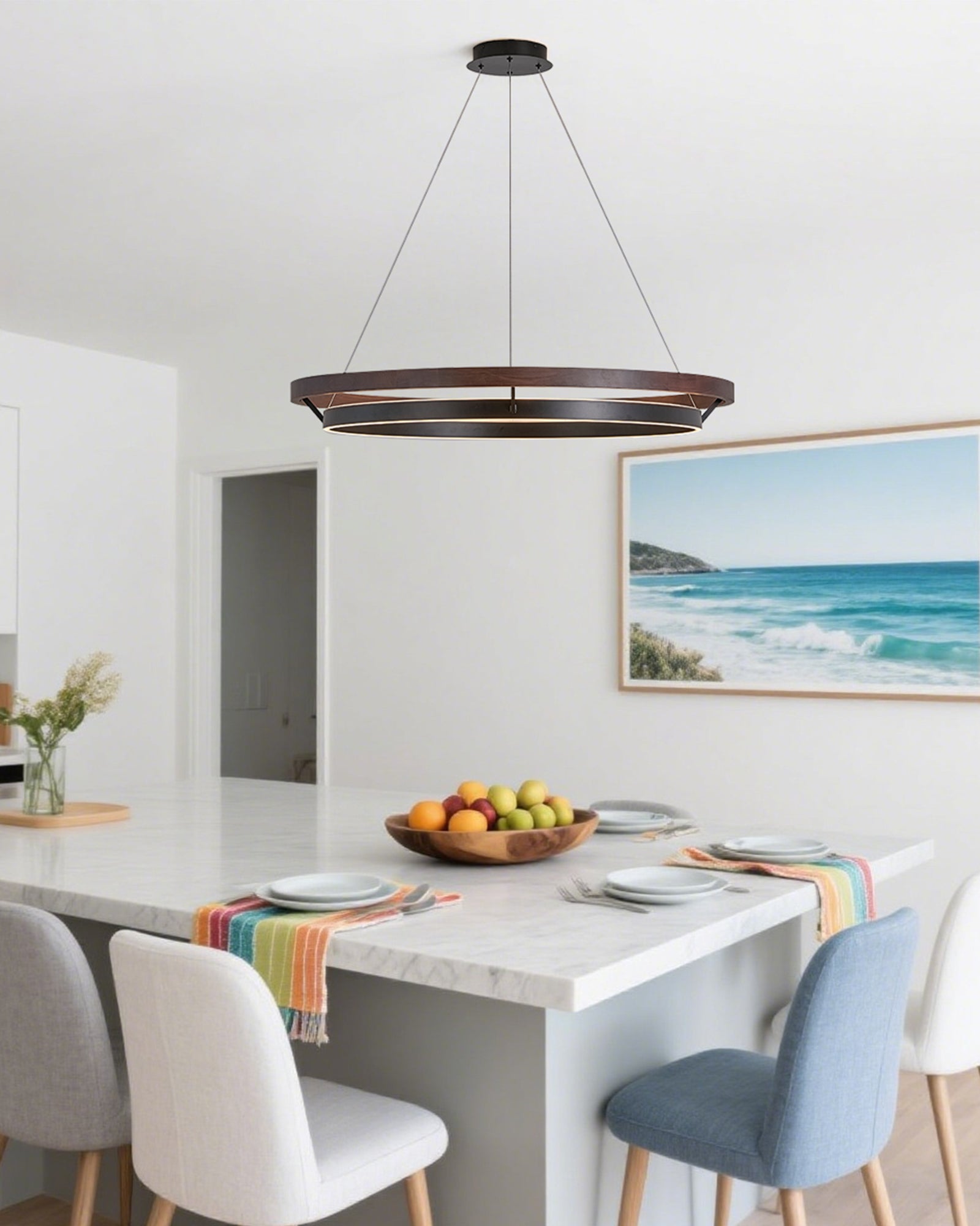 WOMO LED Kronleuchter Ring Esstisch Holz Landhaus Modern-WM2492