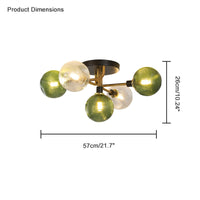 WOMO Ribbed Ceiling Light Made of Smoked Glass/Green, Sphere-Shaped-WM1110