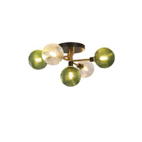 WOMO Ribbed Ceiling Light Made of Smoked Glass/Green, Sphere-Shaped-WM1110