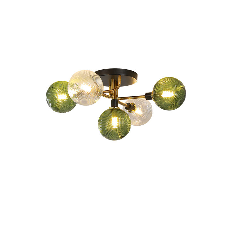 WOMO Ribbed Ceiling Light Made of Smoked Glass/Green, Sphere-Shaped-WM1110