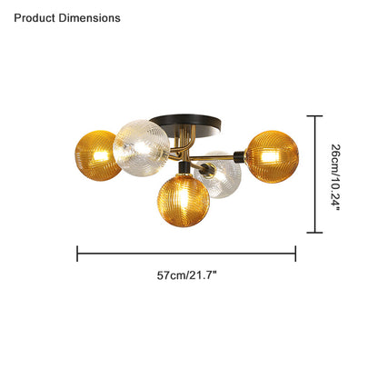 WOMO Ribbed Smoked/Green Glass Globe Ceiling Light-WM1110