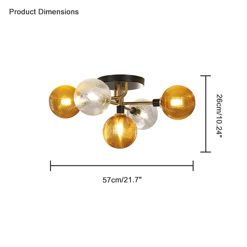 WOMO Ribbed Ceiling Light Made of Smoked Glass/Green, Sphere-Shaped-WM1110