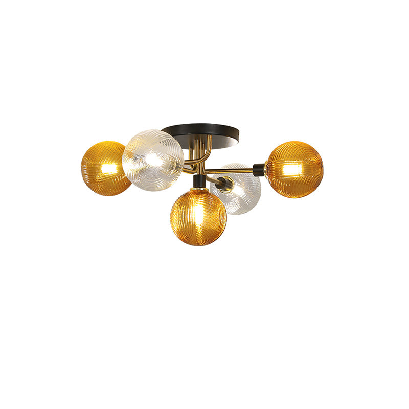 WOMO Ribbed Ceiling Light Made of Smoked Glass/Green, Sphere-Shaped-WM1110