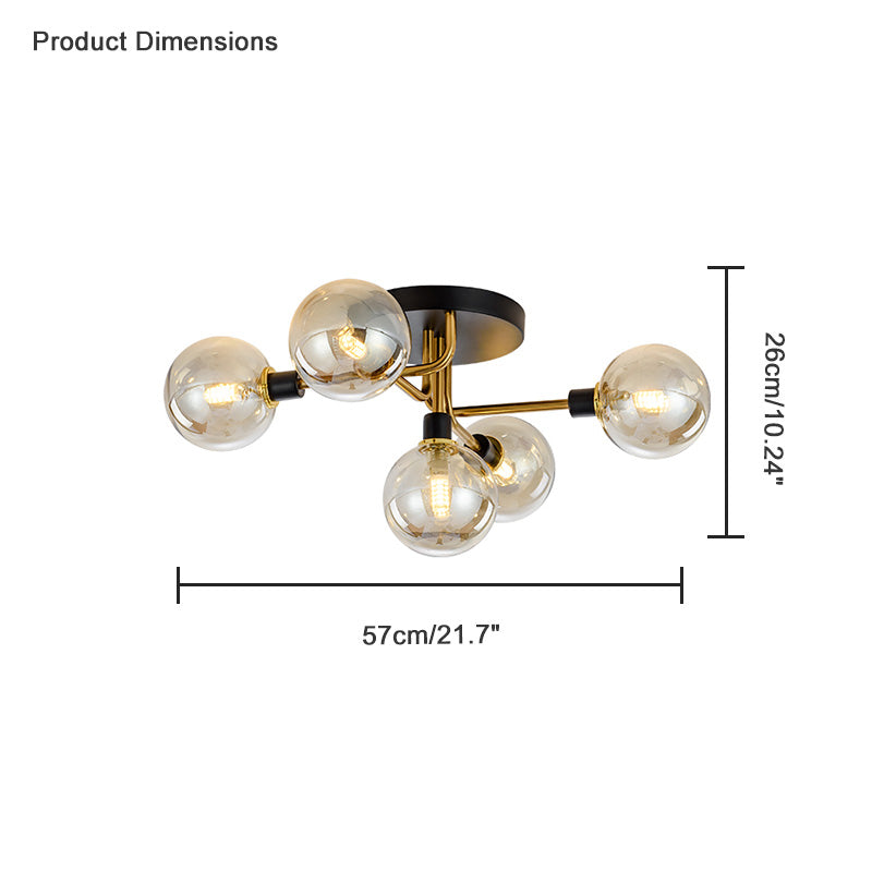 WOMO Ribbed Ceiling Light Made of Smoked Glass/Green, Sphere-Shaped-WM1110