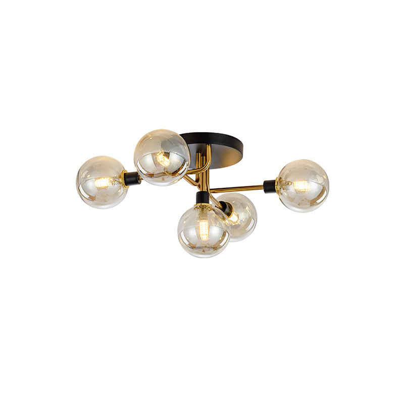 WOMO Ribbed Ceiling Light Made of Smoked Glass/Green, Sphere-Shaped-WM1110