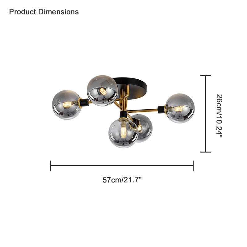 WOMO Ribbed Ceiling Light Made of Smoked Glass/Green, Sphere-Shaped-WM1110