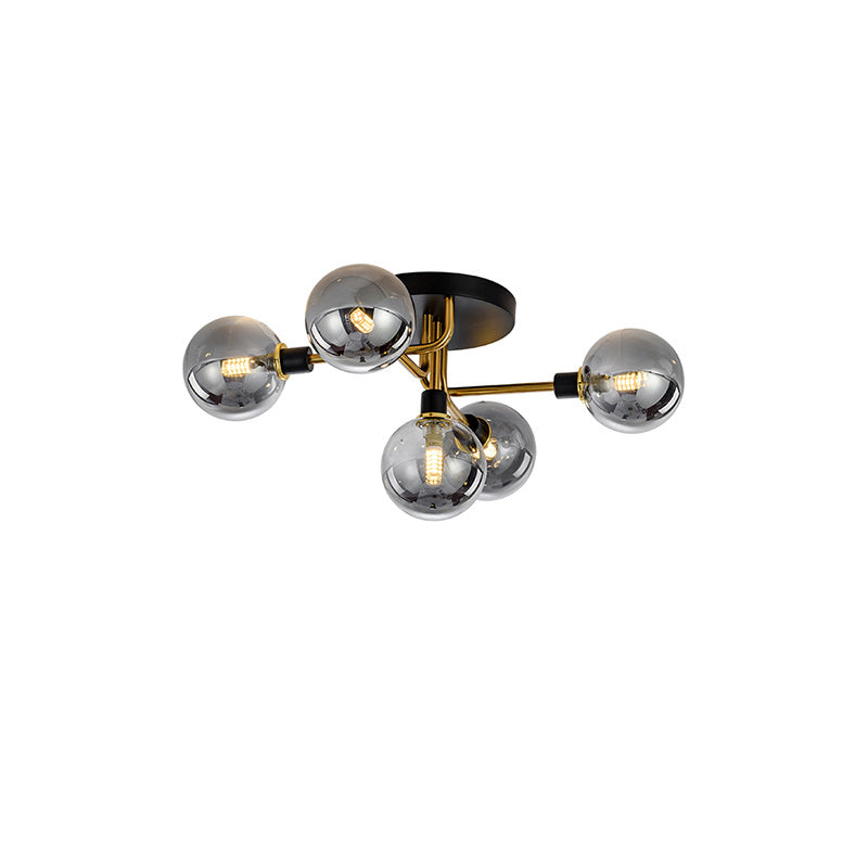 WOMO Ribbed Ceiling Light Made of Smoked Glass/Green, Sphere-Shaped-WM1110
