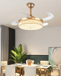 WOMO Crystal Ceiling Fan Chandelier with Retractable Blades - WM5036
