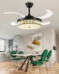 WOMO Crystal Ceiling Fan Chandelier with Retractable Blades - WM5036