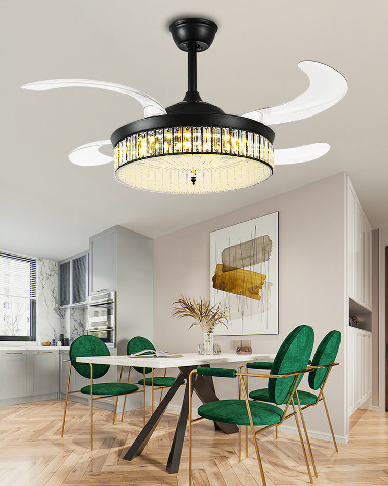 WOMO Kristall-Deckenventilator-Kronleuchter mit einziehbarer Klappe - WM5036
