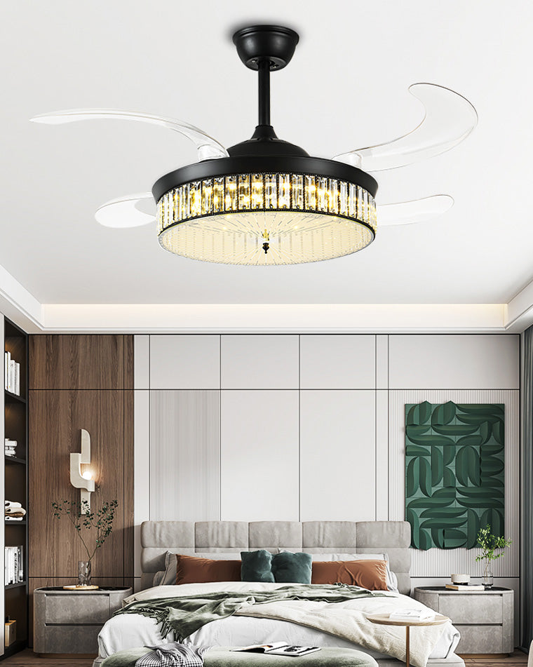 WOMO Kristall-Deckenventilator-Kronleuchter mit einziehbarer Klappe - WM5036