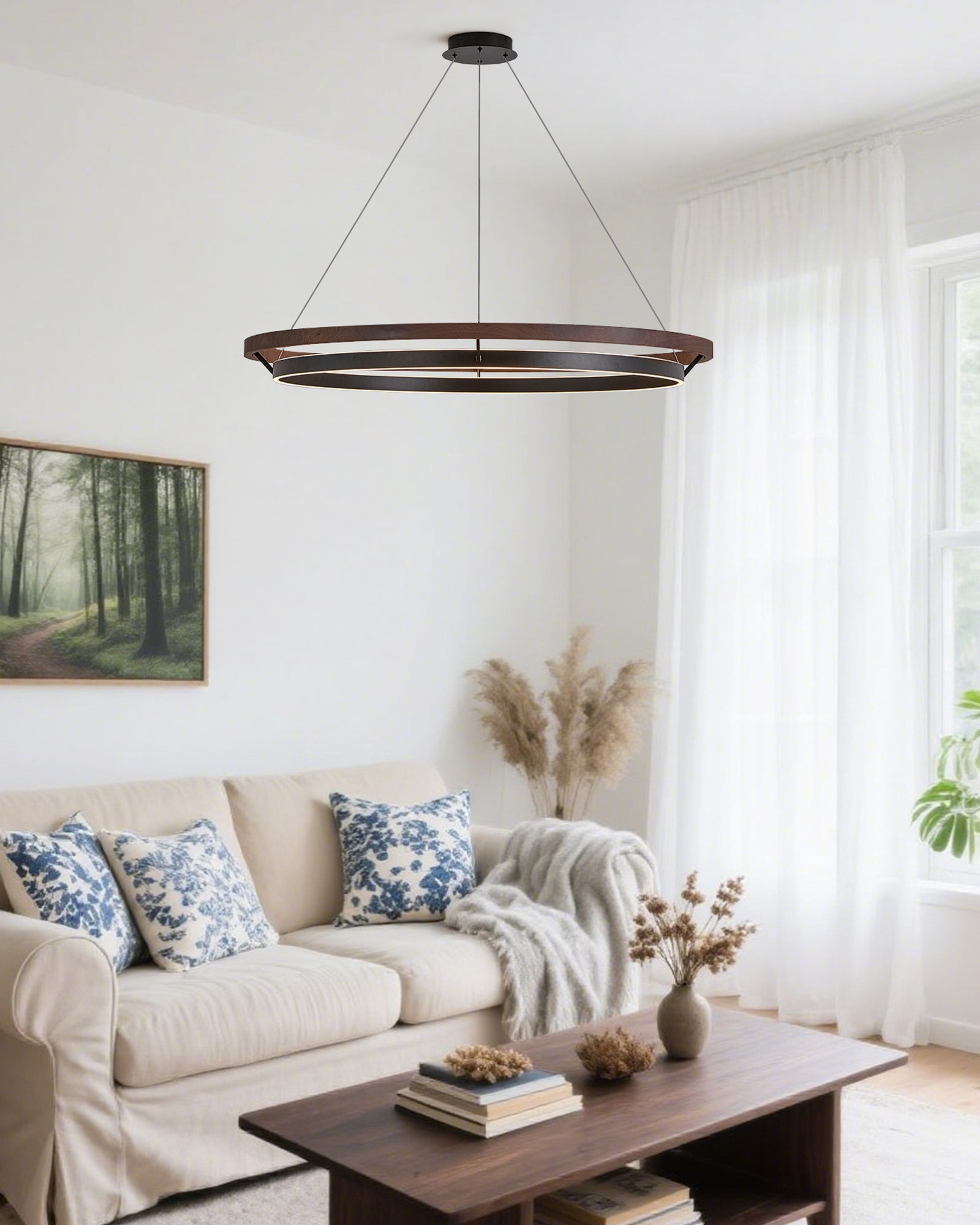 WOMO LED Kronleuchter Ring Esstisch Holz Landhaus Modern-WM2492