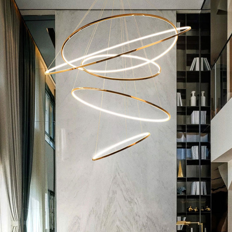 WOMO Großer, gestufter LED-Foyer-Kronleuchter mit Ring-WM2160
