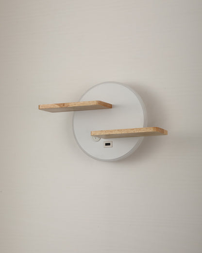 WOMO Round Accent Wall Sconce with Shelf, Switch and USB-WM6084